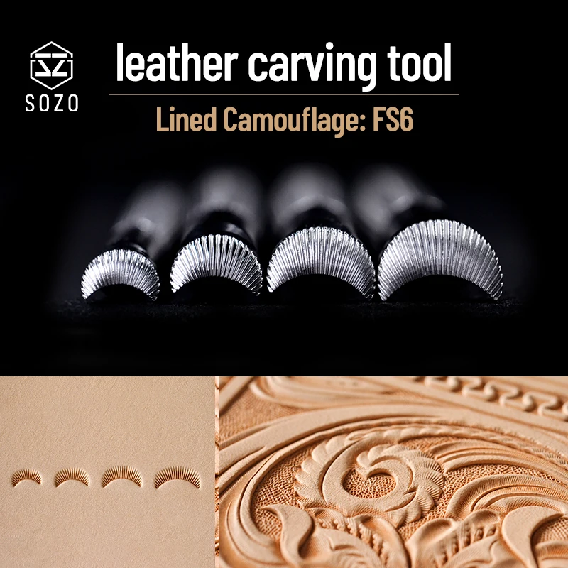 SOZO FS6 Leather Work Stamping Tool Flower Centers Lined Camouflage Saddle Make Carving 304 Stainless Streel Half Flower