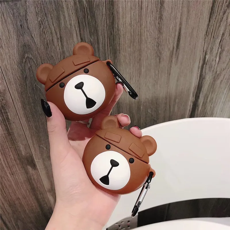 

Cartoon Cute 3D Teddy Bear + Ring Wireless Bluetooth Headset Silicone Case For Airpods Earphne Protective Case Shockproof Cases