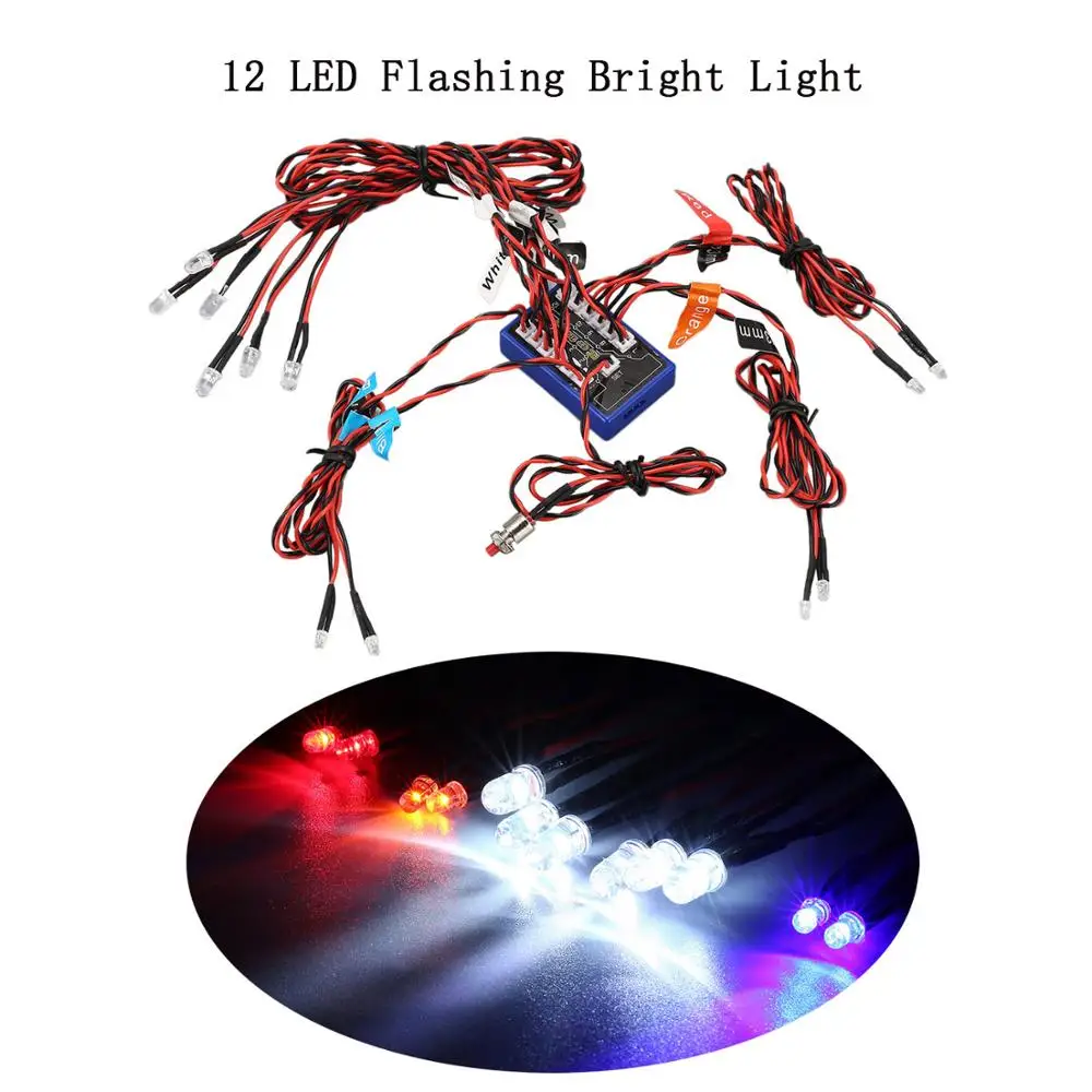 

12 Ultra LED Flashing Bright Light Strobe Lamps Kit System for 1/10 1/8 RC Drift HSP TAMIYA CC01 4WD Axial SCX10 RC Car Truck