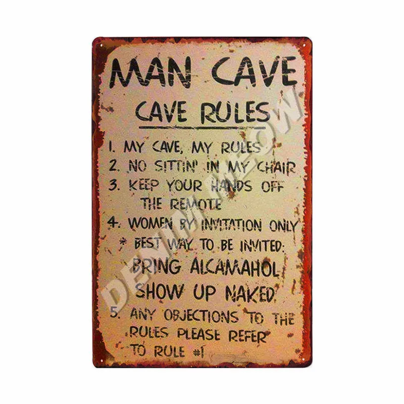 1 Добро пожаловать в The Man Cave табличка винтажный металлический постер правила пещеры живопись оловянный знак охотничьи Приключения декоративная наклейка на стену WY111 - Цвет: 1