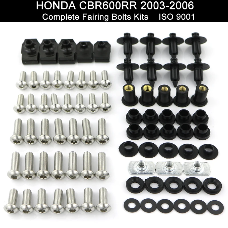 Motorcycle Full Fairing Bolts Kit BodyWork Nut Screw Fit For HONDA CBR 600RR CBR600RR 2003 2004 2005 2006 Stainless Steel Black