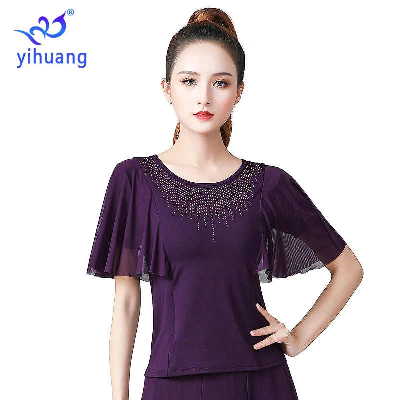 Women Latin Ballroom Blouses Dance Performance Wear Tops Waltz Standard Modern Blouses Practice Short Sleeves Salsa Rumba