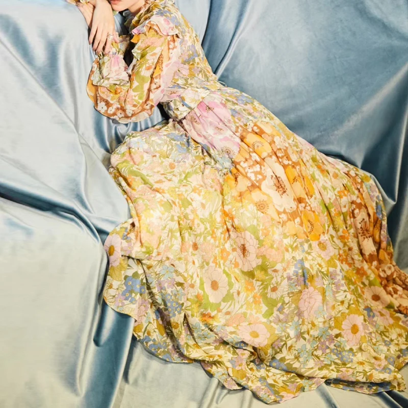 

Gedivoen Spring Fashion Designer Suit Women Patchwork Ruffles Top And Belt Skirt 2 Two Pieces Set Vintage Printed Women's Sets