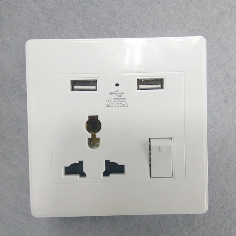 Dual Plug Electric Wall Socket Adapter With 2 USB Port Outlet Panel Fast Switch