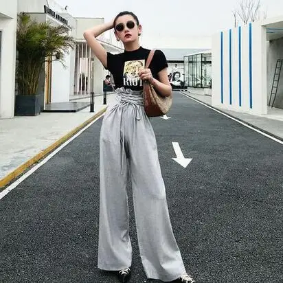 Tunic Wide Leg Pants Female High Waist Lace Up Maxi Trousers Large Size 2020 Summer Women OL Clothing DC594 | Женская одежда