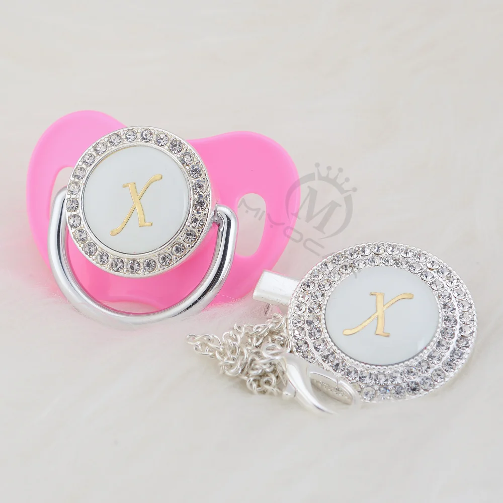 BLING silver bling name Initial letter X elegant pacifier and pacifier clip BPA free dummy bling baby shower SGS pass LX-1