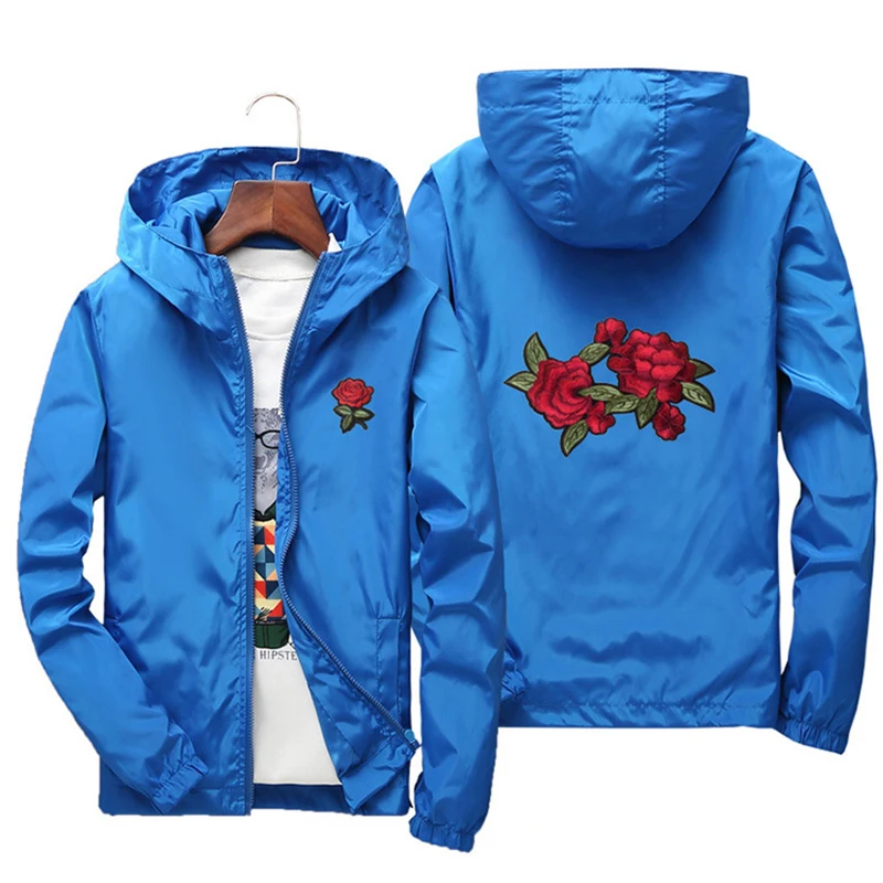 Jacke mit Rosenblumenstickerei Männer Jacken mit Kapuze Bomber Jacken für Männer Windbreaker Sonnenschutz Haut Männer Jacken Coats & Jackets Men Clothing cb5feb1b7314637725a2e7: Black|Black|GRay|Navy|Orange|Pink|Red