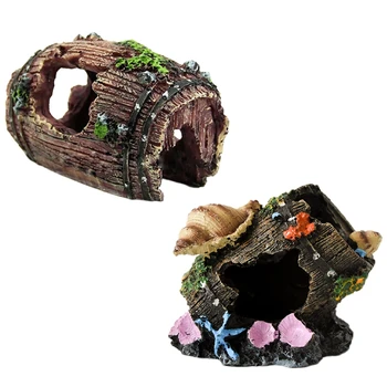 

2Pcs Aquarium Fish Tank Barrel Resin Ornament Cave Landscaping Furnishing Home Decoration