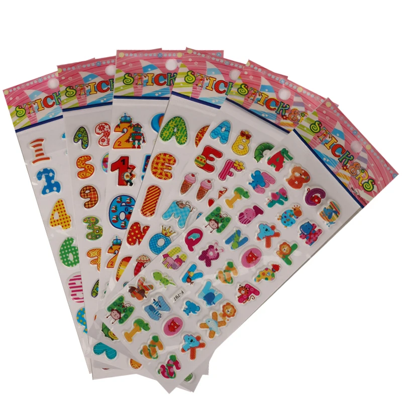 

6 sheets mixed Number Alphabet sticker 3d Foam stickers pack Cartoon Lovely Character Letter toys for baby kids Rewards Laptop