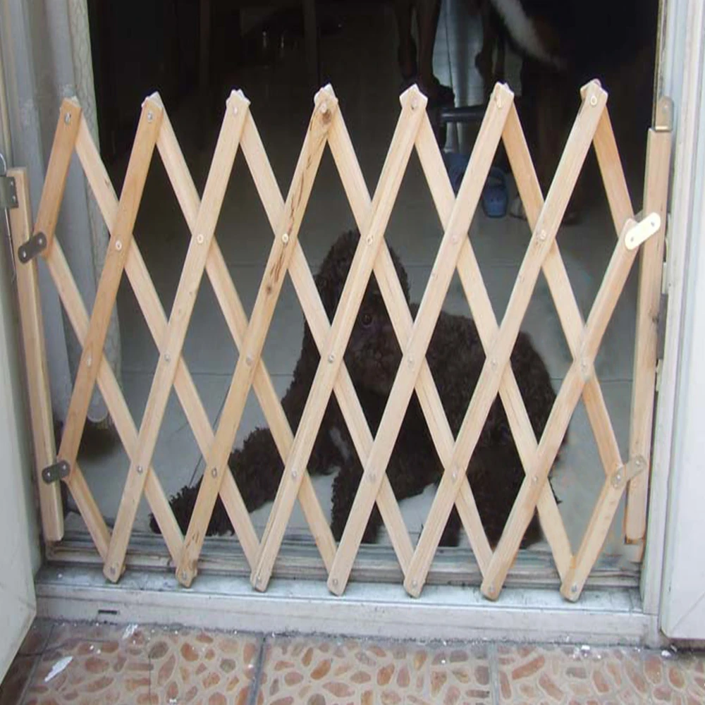 Wooden Expandable Accordion Dog Gate Protection Freestanding Sliding