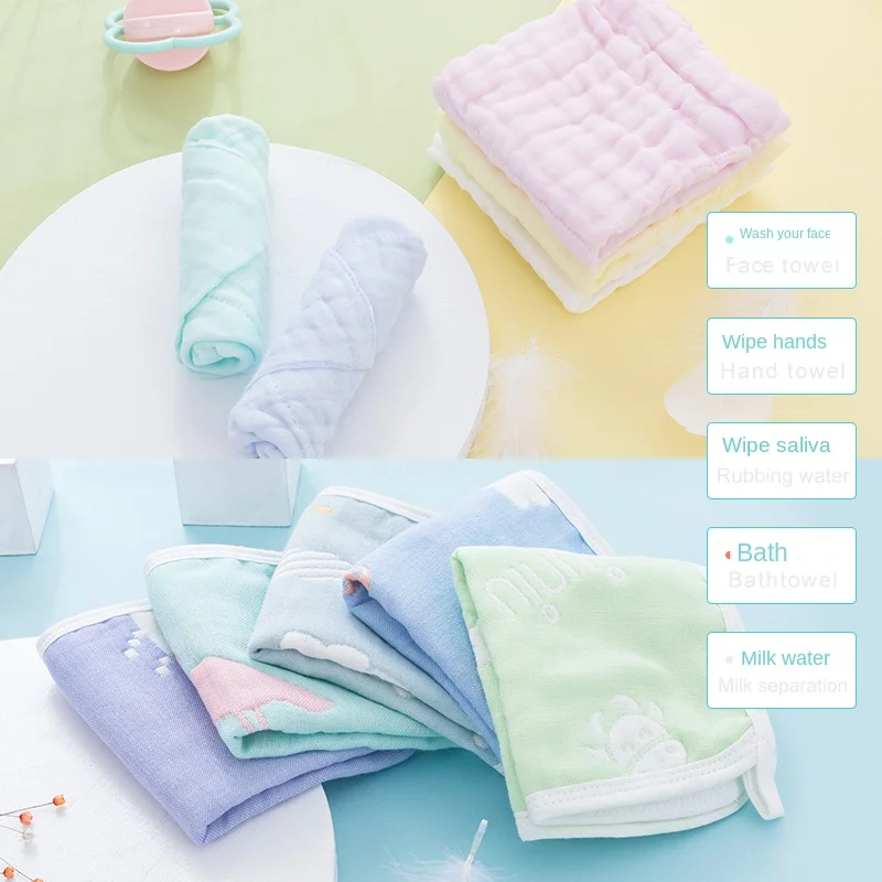 Newborn Baby Infant Cartoon Face Hand Bathing Towel Bibs Feeding Square Towels Handkerchief 100% Cotton Gauze Towel25*25CM