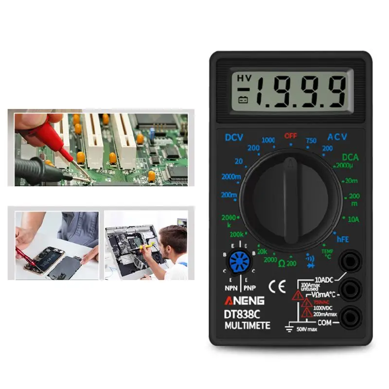 Новинка DT838 цифровой мультиметр тест er AC/DC Напряжение Ток Сопротивление температура тестовый метр