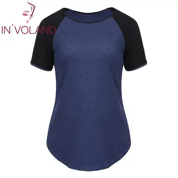 

Women Casual Plus Size Summer t shirt O-Neck Short Sleeve Patchwork Arc Hem Loose T-Shirt Tops
