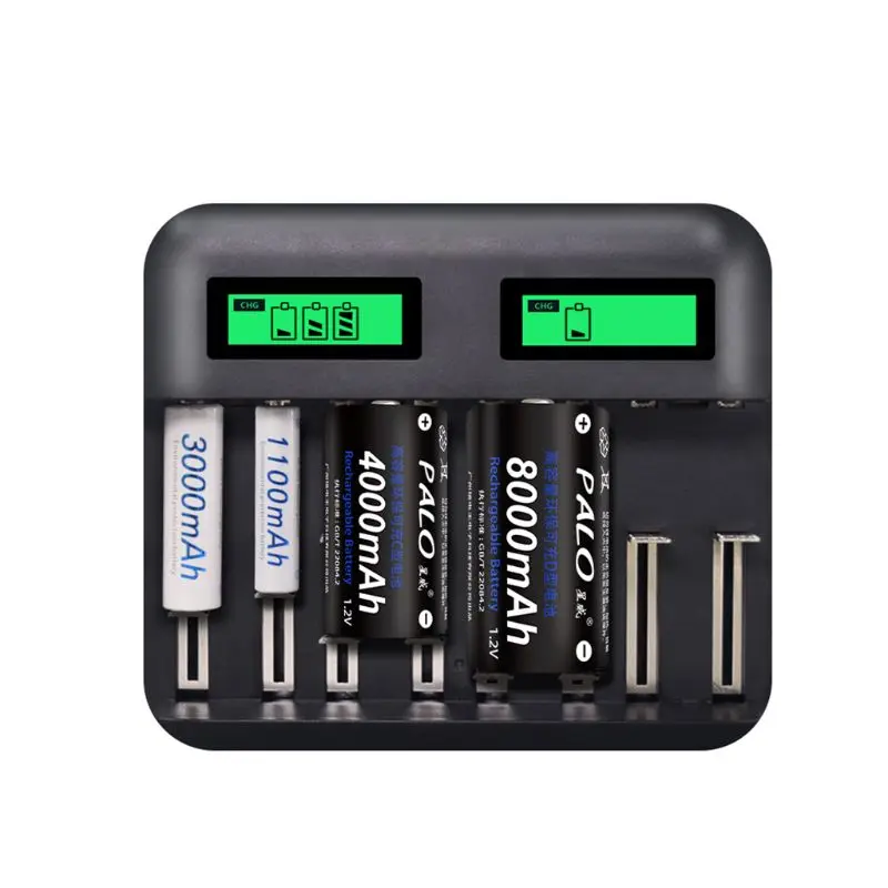 8 слотов Интеллектуальный ЖК-дисплей USB зарядное устройство для AA AAA C D Размер батареи DXAB