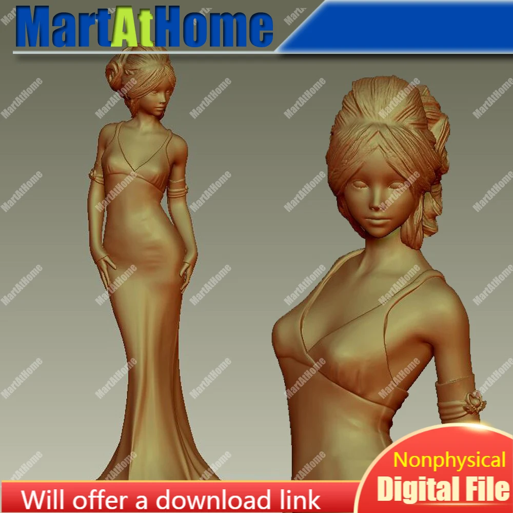 3D модель STL файл круглая резьба Рисунок красивая женщина в платье для ЧПУ