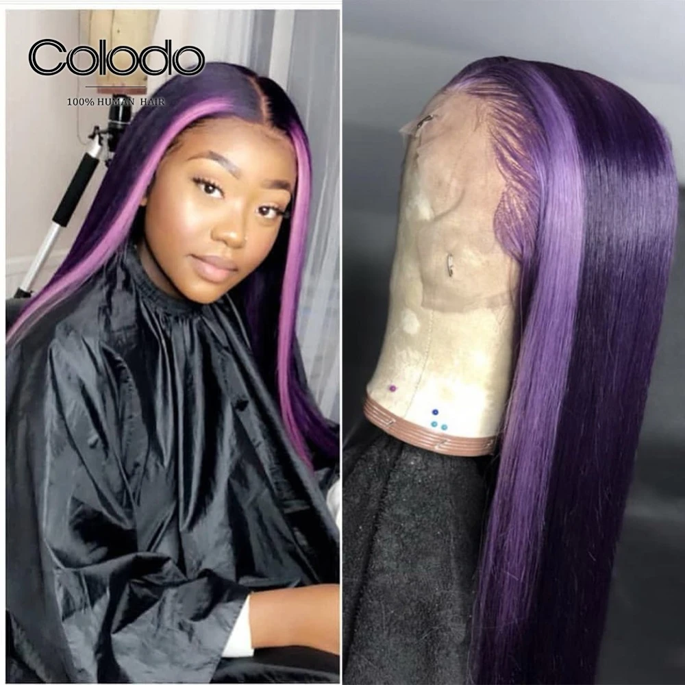 Purple Pink Highlight Wig Pre Plucked Straight Lace Front Wig Remy  Brazilian Lace Front Human Hair Wigs For Women Colodo - Lace Wigs -  AliExpress