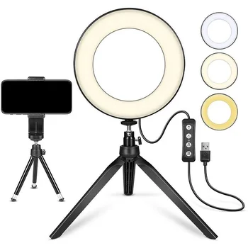 

LED Ring Light 6 Inch with Tripod Stand for Video and Makeup,LED Camera Light with Cell Phone Holder Desktop LED Lamp