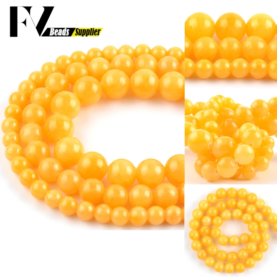 

Natural Yellow Jades Stone Round Loose Beads 4-12mm Spacer Beads For Fashion Jewelry Making DIY Bracelet Accessories 15" Strand