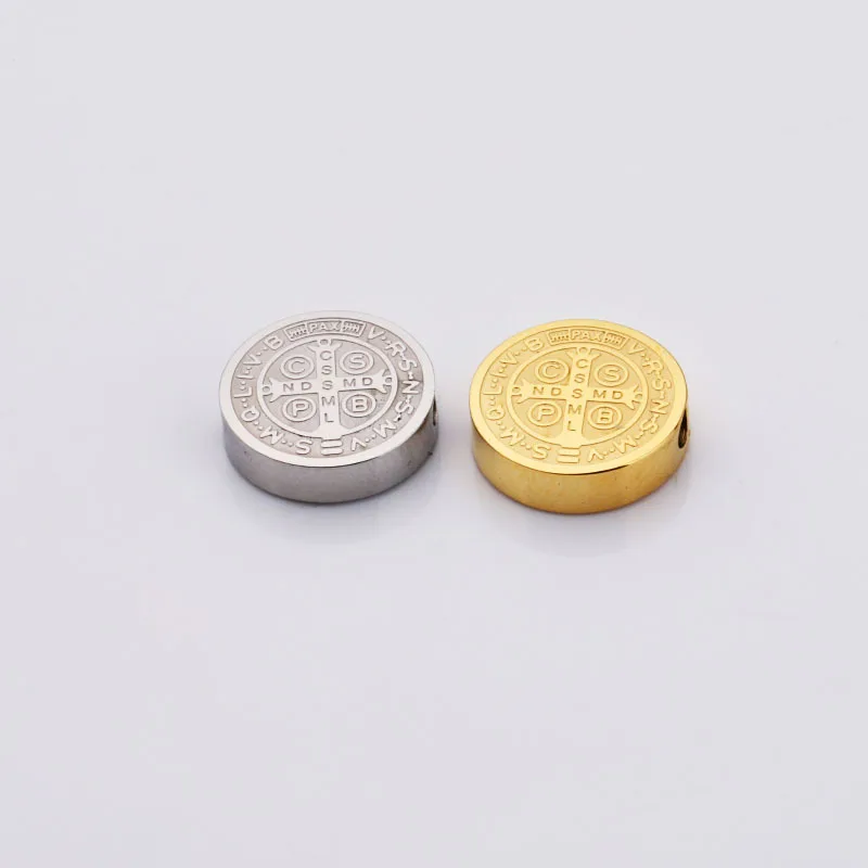 Stainless Steel Religion San Benito Medal Bead For Necklace Making Saint Benidict Bead Charm Mirror Polished Wholesale 10pcs