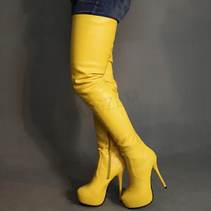LGZ834 Yellow LAIGZEM/ г.; женские сапоги до бедра; Сапоги выше колена из искусственной кожи; сапоги на платформе; зимняя обувь на молнии; Botas Mujer; большие размеры 52 - Цвет: LGZ834 Yellow