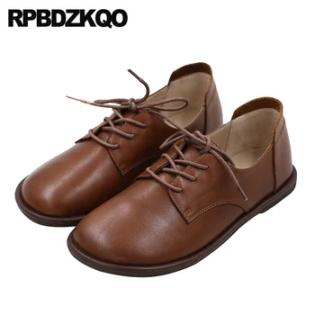 

shallow flats brand designer shoes women luxury 2019 lace up china black chinese genuine leather ladies round toe oxfords brown