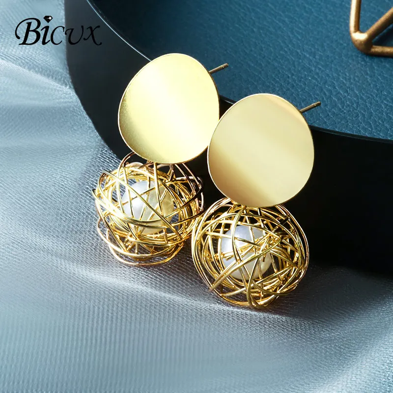 BICUX серьги-капли в виде большого листа для Женщин, Модные Винтажные геометрические желтые зеленые длинные полые металлические серьги, ювелирное изделие - Окраска металла: Gold 4