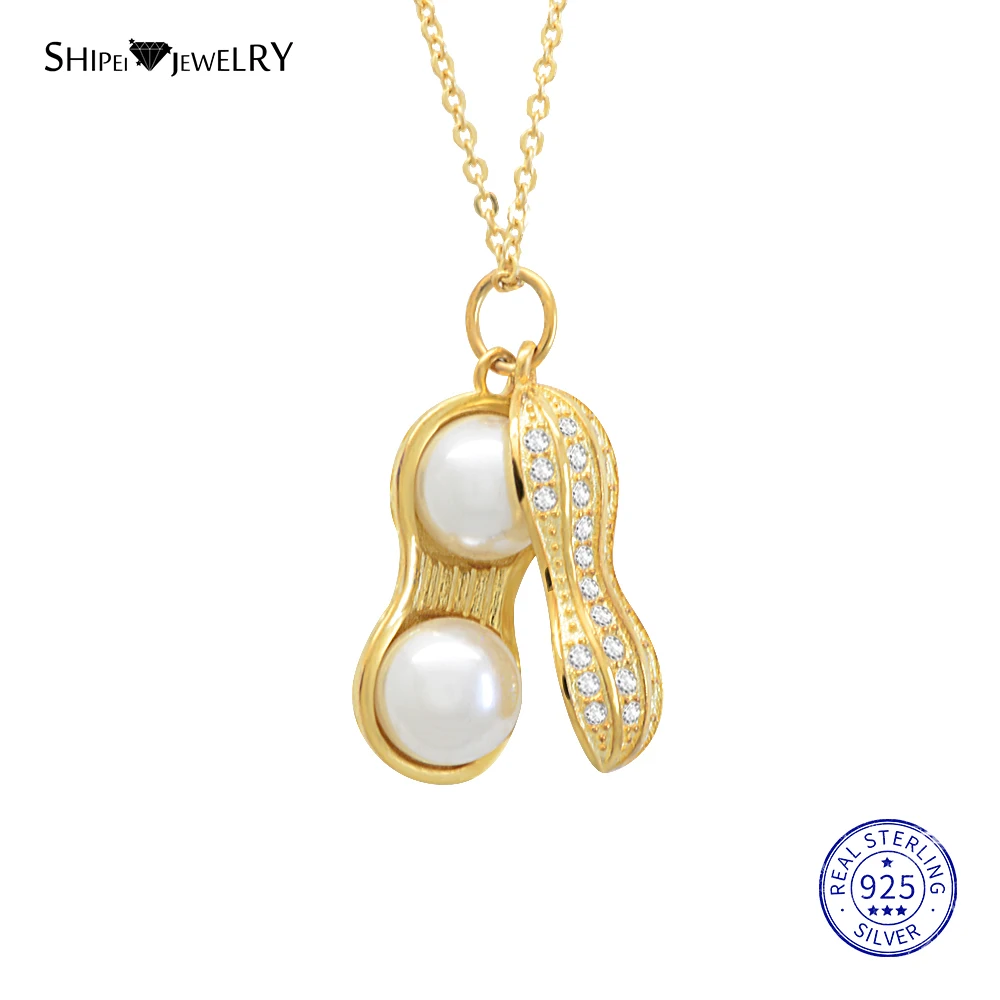 

Shipei 100% 925 Sterling Silver Fine Jewelry Yellow Gold Yellow Gold Peanut Pearl Pendant Necklace for Women Birthday Gift