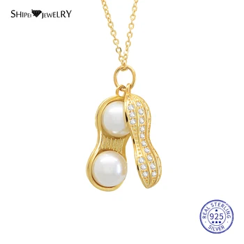 

Shipei 100% 925 Sterling Silver Fine Jewelry Yellow Gold Yellow Gold Peanut Pearl Pendant Necklace for Women Birthday Gift
