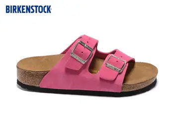 

BIRKENSTOCK-802 Arizona 2019 Summer hot Selling Two buckle anti-hair rose red slippers women shoes Beach shoes size :35-40