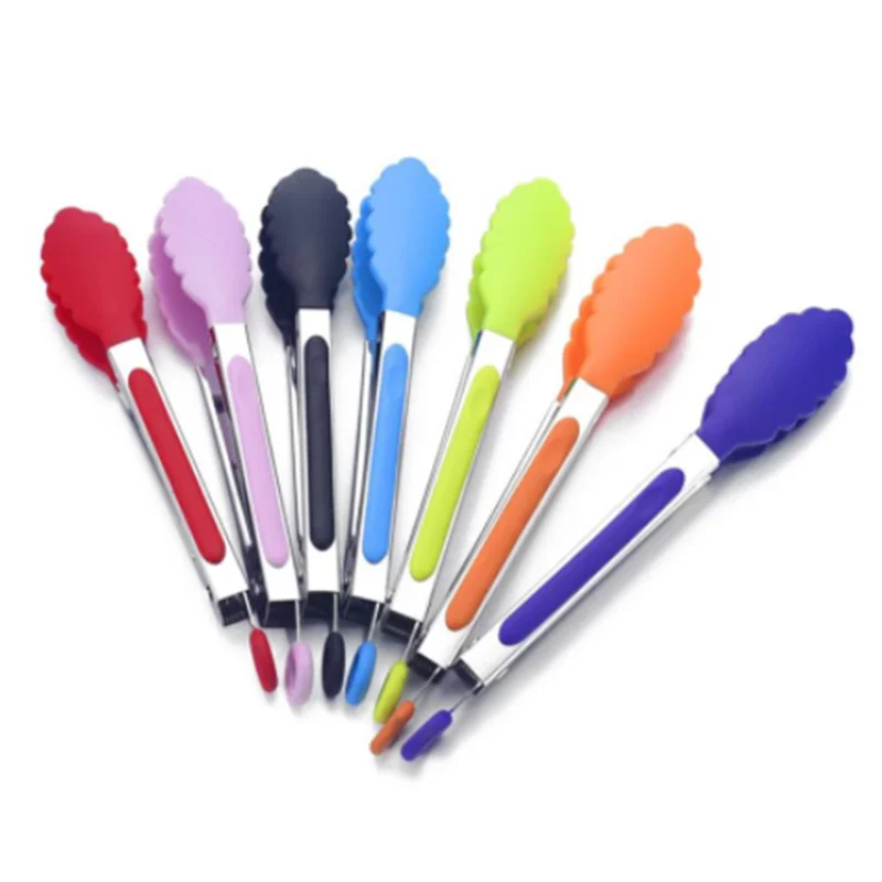 8inch Silicone Kitchen BBQ Tongs Stainless Steel Locking Cooking Tongs Silicone Tips Non-Slip Cooking