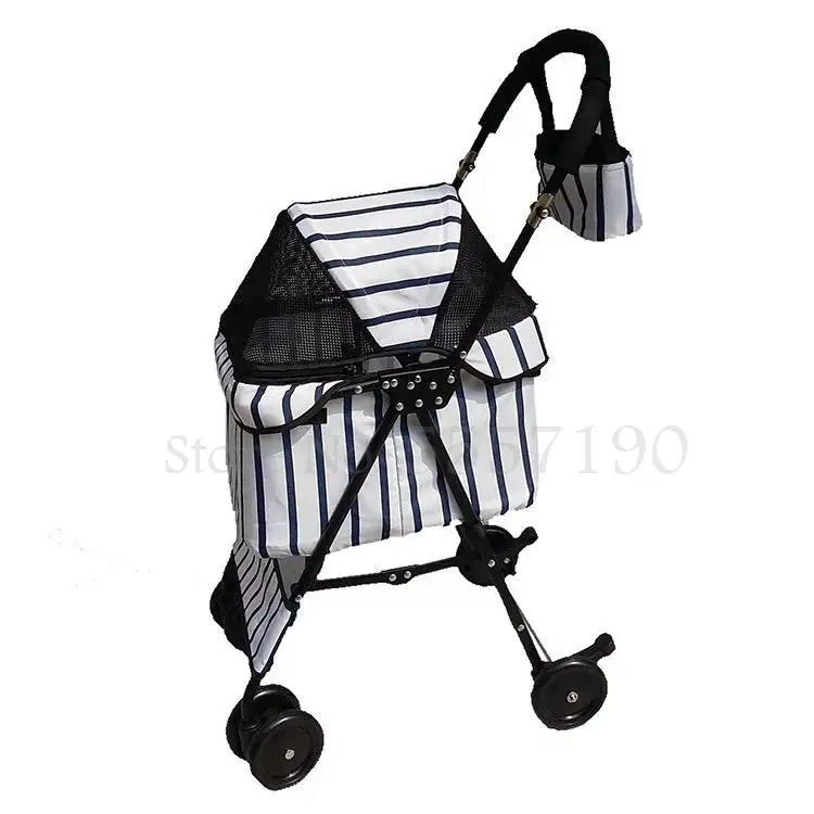 Export Japanese striped pet stroller foldable shock absorbing universal