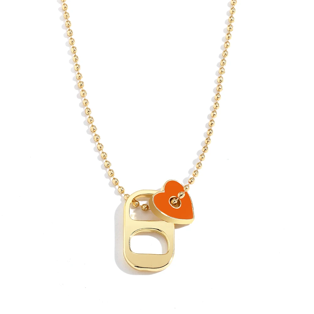 New Fashion Love Heart Enamel Pendant Necklace for Women Cute Double Layer Gold Color Beaded Chain Necklace Statement Jewelry