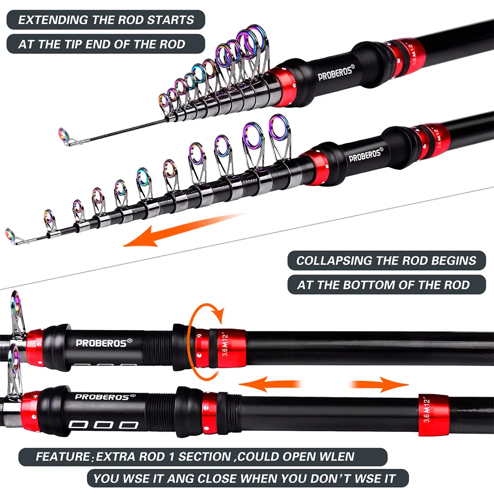 ReaS1&Beloader proセット PROBEROS 1.8m-3.6m Telescopic Fishing Rod +Spinning Reel Combos