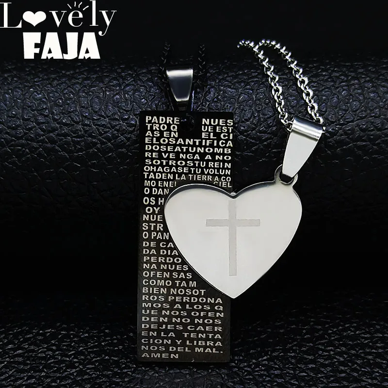 

2PCS 2019 Bible Cross Stainless Steel Chain Necklace for Women Black Silver Color Necklace Chain Jewelry colgante mujer N19389