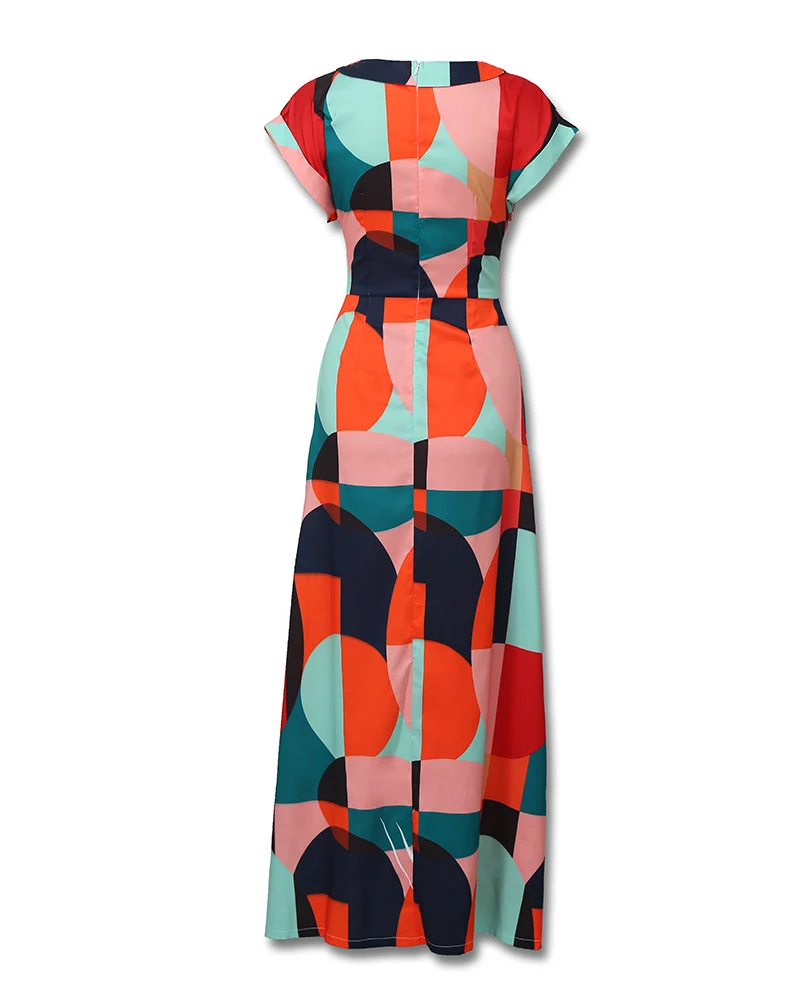 Colorblock Geo Print щелевая необычная блузка Осенняя женская элегантная винтажная длинная рубашка Женский Асимметричный Повседневный Топ