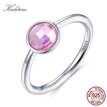 

Women Pink Round Stone Ring Sterling 925 Silver Women Rings Color CZ Crystal Rhodium Plated Silver Jewelry Wedding Gifts KLTR103