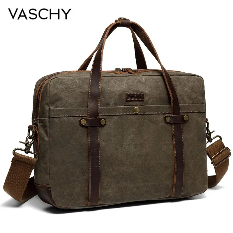 Vaschy Briefcase For Men Water Resistant Waxed Canvas Messenger Bag
