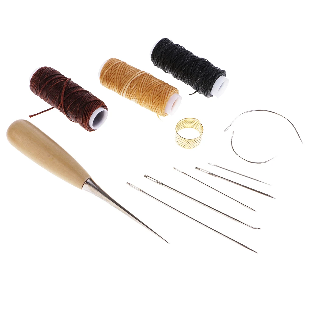 12 Pieces/Set Leather Waxed Thread Sewing Thread Needles Stitching Tools Kit for Diy Leather  Hole Punch Sewing Accessories