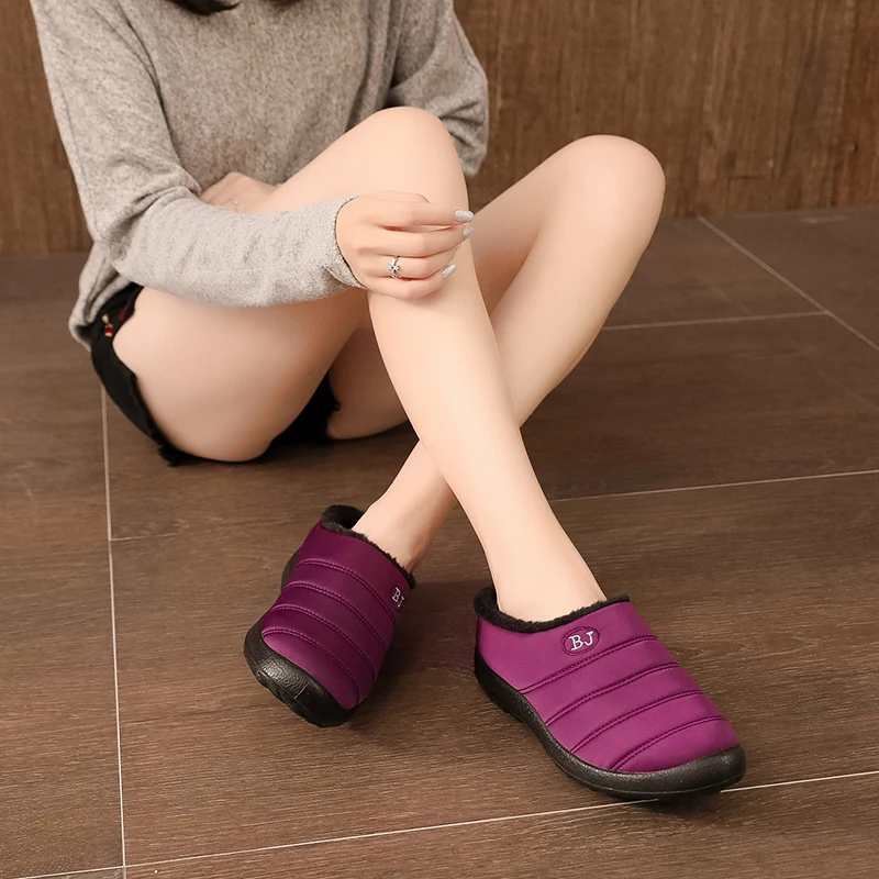 Cotton Slippers Footwear Home-Shoes Plush Waterproof Women Loafers Comfortable Thick