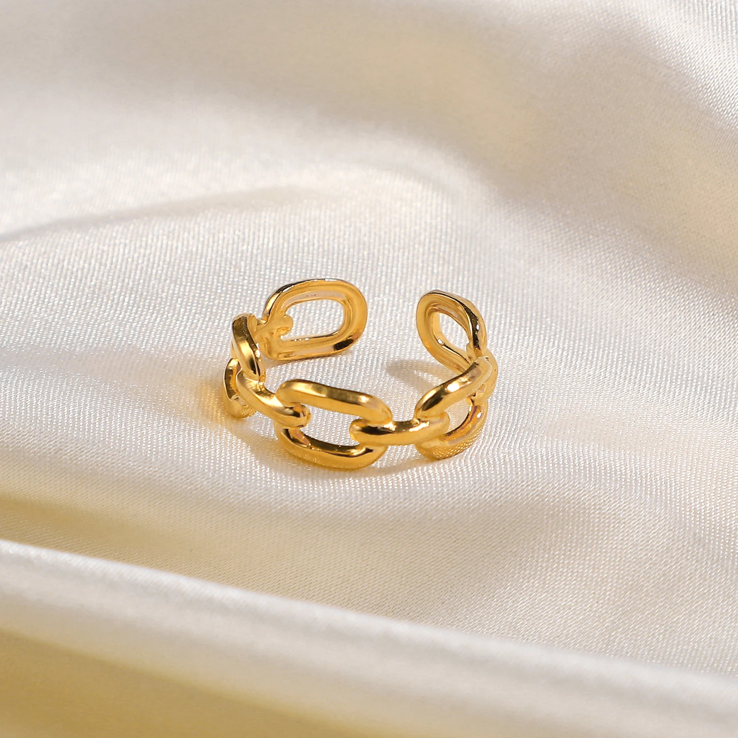 Twisted Link Chain Open Rings Stainless Steel Jewelry 18k Gold Plated Adjustable Finger Rings For Women Party Gift Finger Ring Stainless Steel Ring Jewelry Accessories Adjustable Rings Gold Color Ring Gold Color Rings Opening Ring Chain Ring