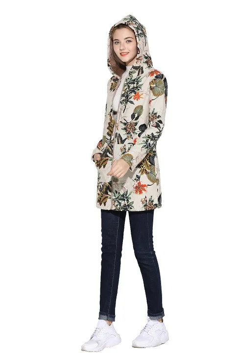 NXH винтажное пальто с цветочным принтом Женская осенне-зимняя куртка с капюшоном плюшевые пальто свободные размеры шерстяные смеси