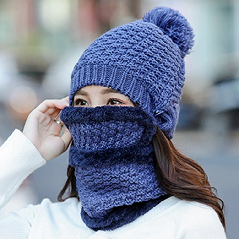 DIFF COOLWinter, женская вязаная шапка, маска, воротник, теплая шапка, модная шерстяная утолщенная шапка, воротник, женская теплая шапка, повседневная снежная шапка