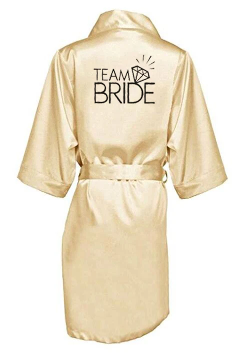 Wedding Party Team Bride Robe Kimono Satin Pajamas Robe bridesmaid robe with black letters bathrobe bride robes