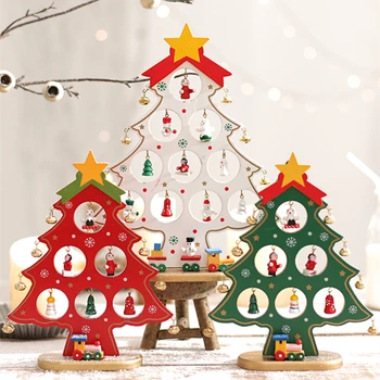 

3Pcs/set New Christmas Tree Painted Wood with Santa/Bell Xmas Desk Deco Kids Gift Ornaments Festival Holiday New Year