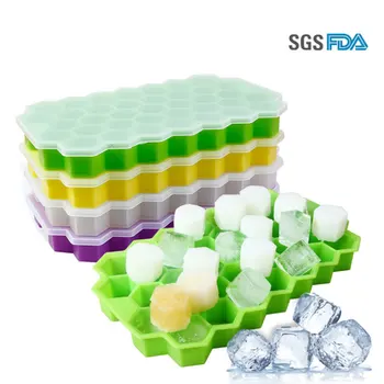 

37 grid honeycomb ice cube mold with lid home ice box DIY hexagonal ice cube making tool food grade silicone ice cube tray