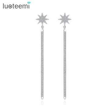 

LUOTEEMI Minimalist Star Shape Dangle Earrings Paved AAA Cubic Zirconia Stones Bridal Wedding Jewelry Lady Dinner Party Jewelry