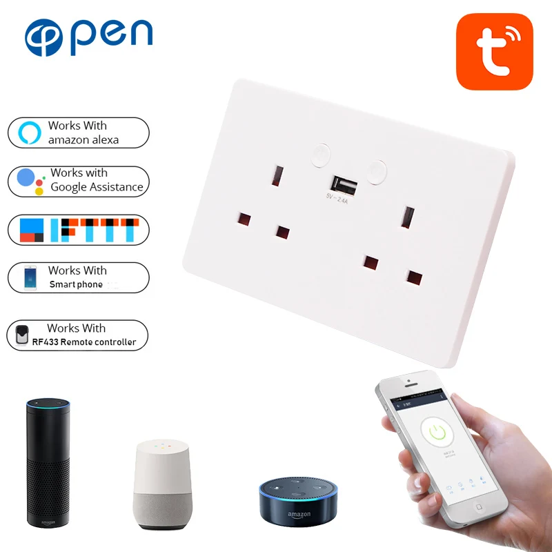 

Smart Life (Tuya) WIFI remote control wall socket UK standard compatible with Alexa and Google home for Smart home