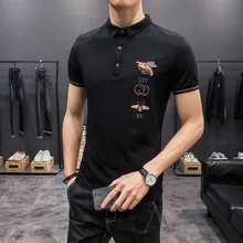 Camiseta de manga corta para hombre, Camisa de algodón mercerizado versátil, con solapa de abeja pequeña bordada a la moda, estilo coreano
