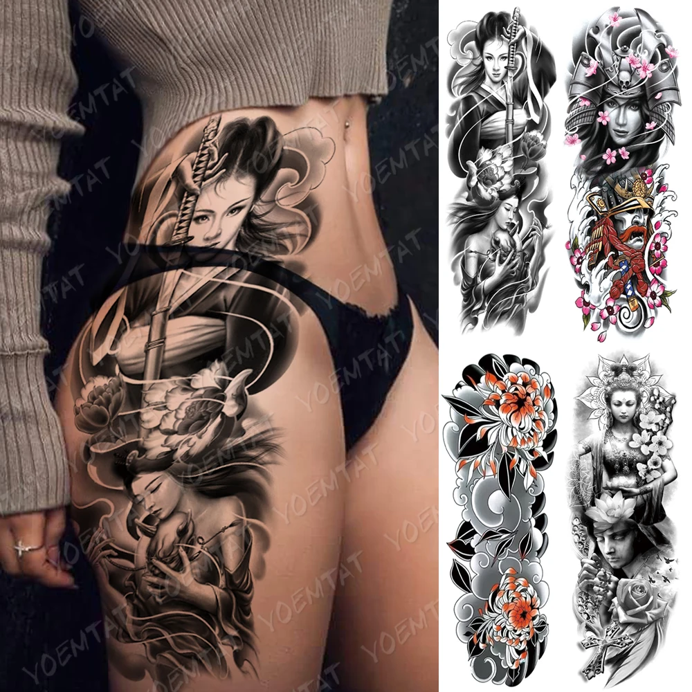 

Large Arm Sleeve Tattoo Japanese Geisha Samurai Waterproof Temporary Tatto Sticker Gun Waist Leg Body Art Full Fake Tatoo Women