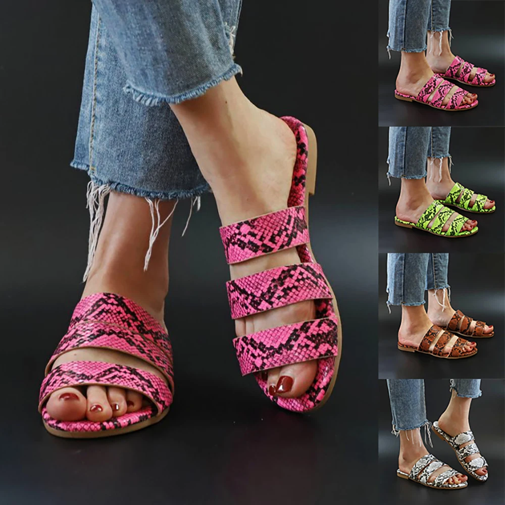 

Women Leather Slippers Open Toe Slip On Flat Heel Summer Sandals Cozy Casual Flats Drags Plus Size 2020 Fashion Comfort